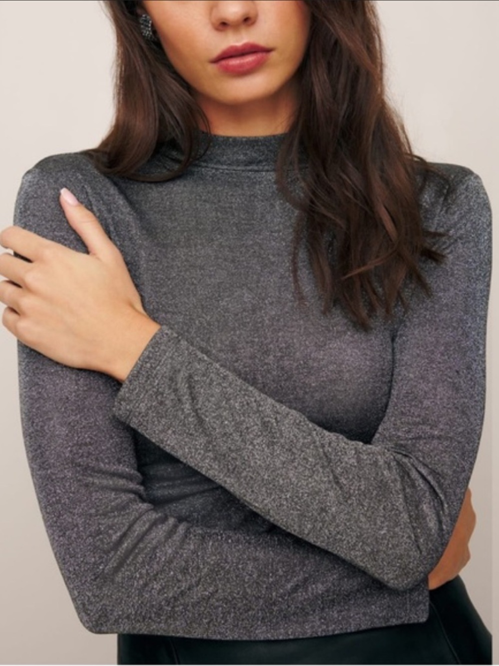 Reformation Charcoal Gray Long-Sleeve Crewneck Knit Top